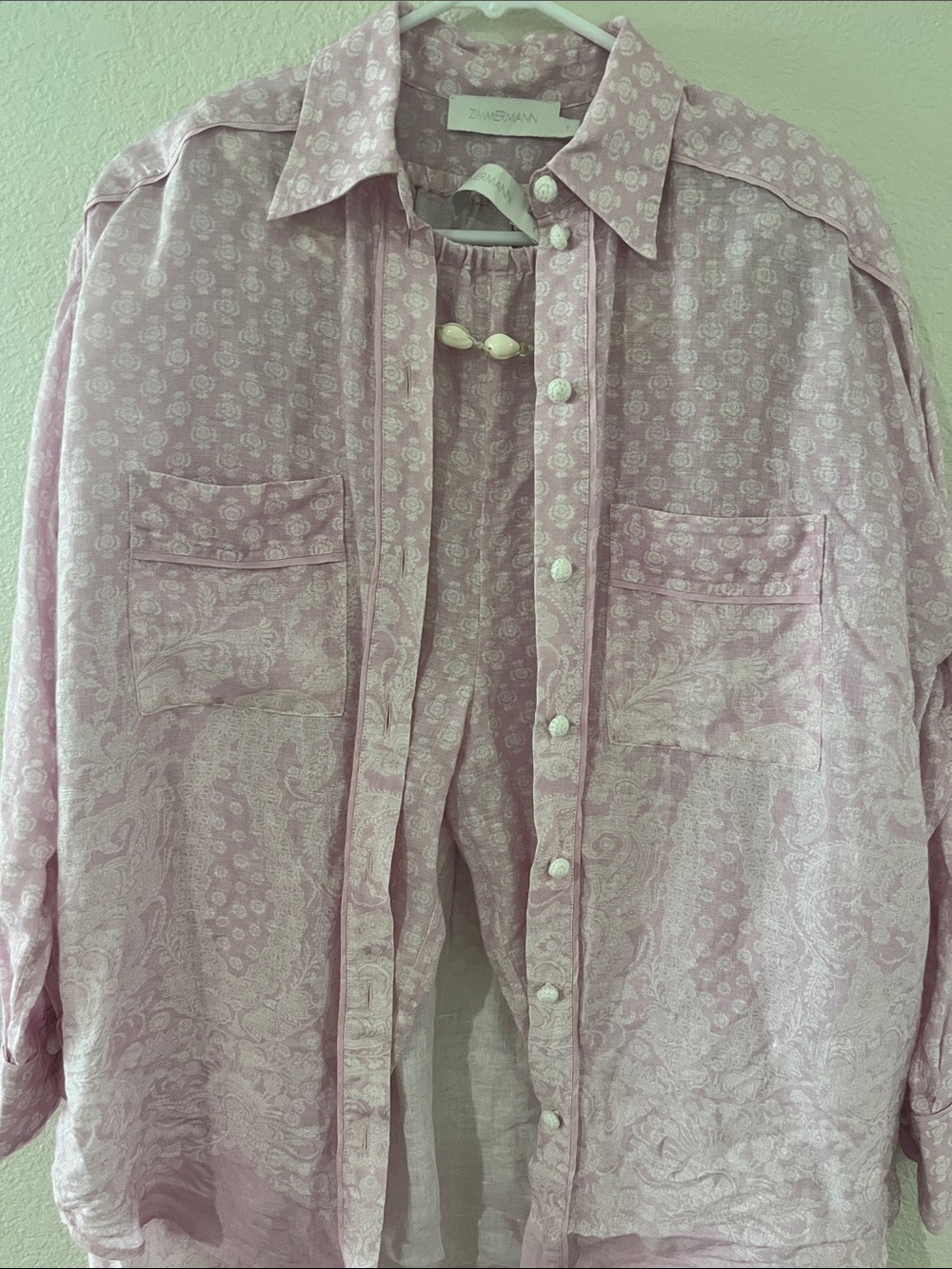 Zimmermann size 1 Pink Floral-Print Button Shirt with matching pants - Picture 3 of 8